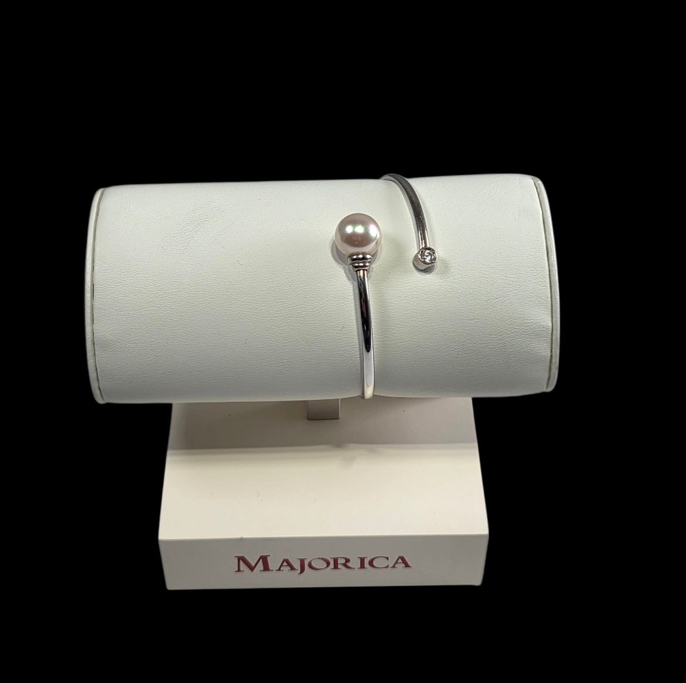 Majorica Sterling  Silver and Pearl Open Cuff Bracelet